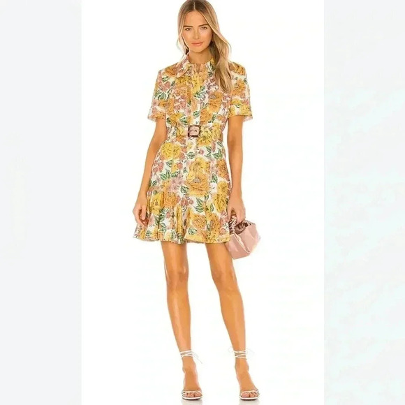 Zimmermann Poppy Belted Mini Dress 0 US4 Linen Short Sleeve Floral Shirt Dress - Picture 9 of 15